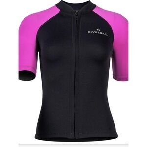 Dive&Sail Women Wetsuit Top 1.5mm Neoprene Front Zip Short Sleeve Jacket L Black